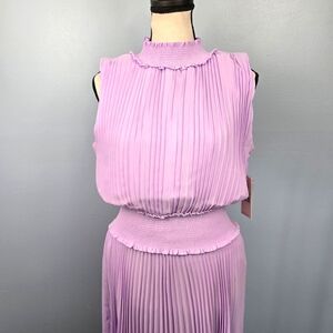 Nanette Lepore Lavender Sleeveless Pleated‎ Midi Dress High Neck Size 8 NWT